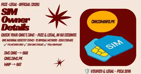 SIM owner details Pakistan — check your CNIC's SIMs with 668, cnic.sims.pk and 667
